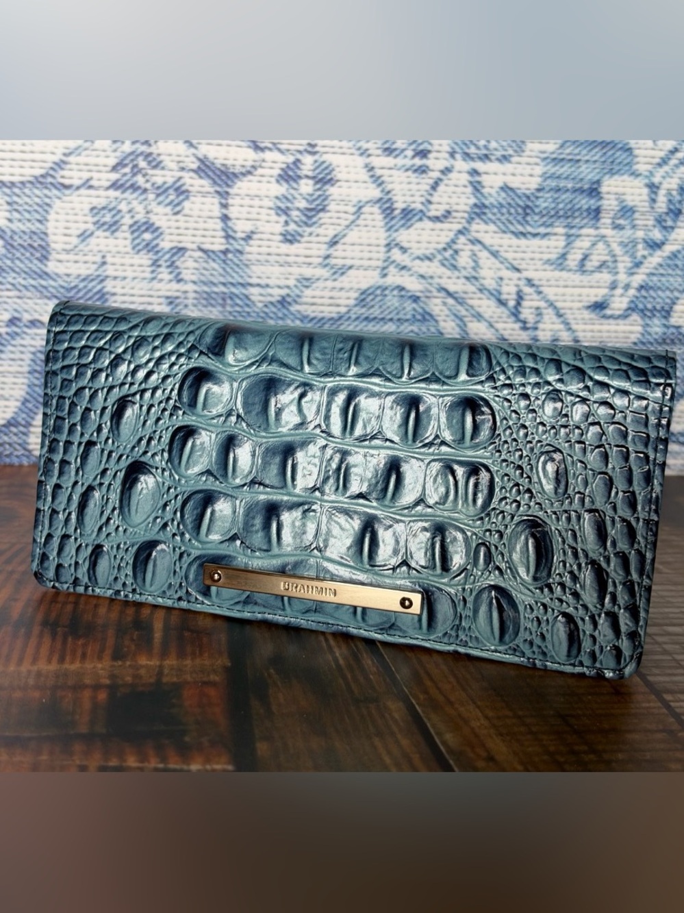 HTF FIRM Brahmin ADY Leather Wallet RETRO BLUE OMBRE NWT Beautiful Color